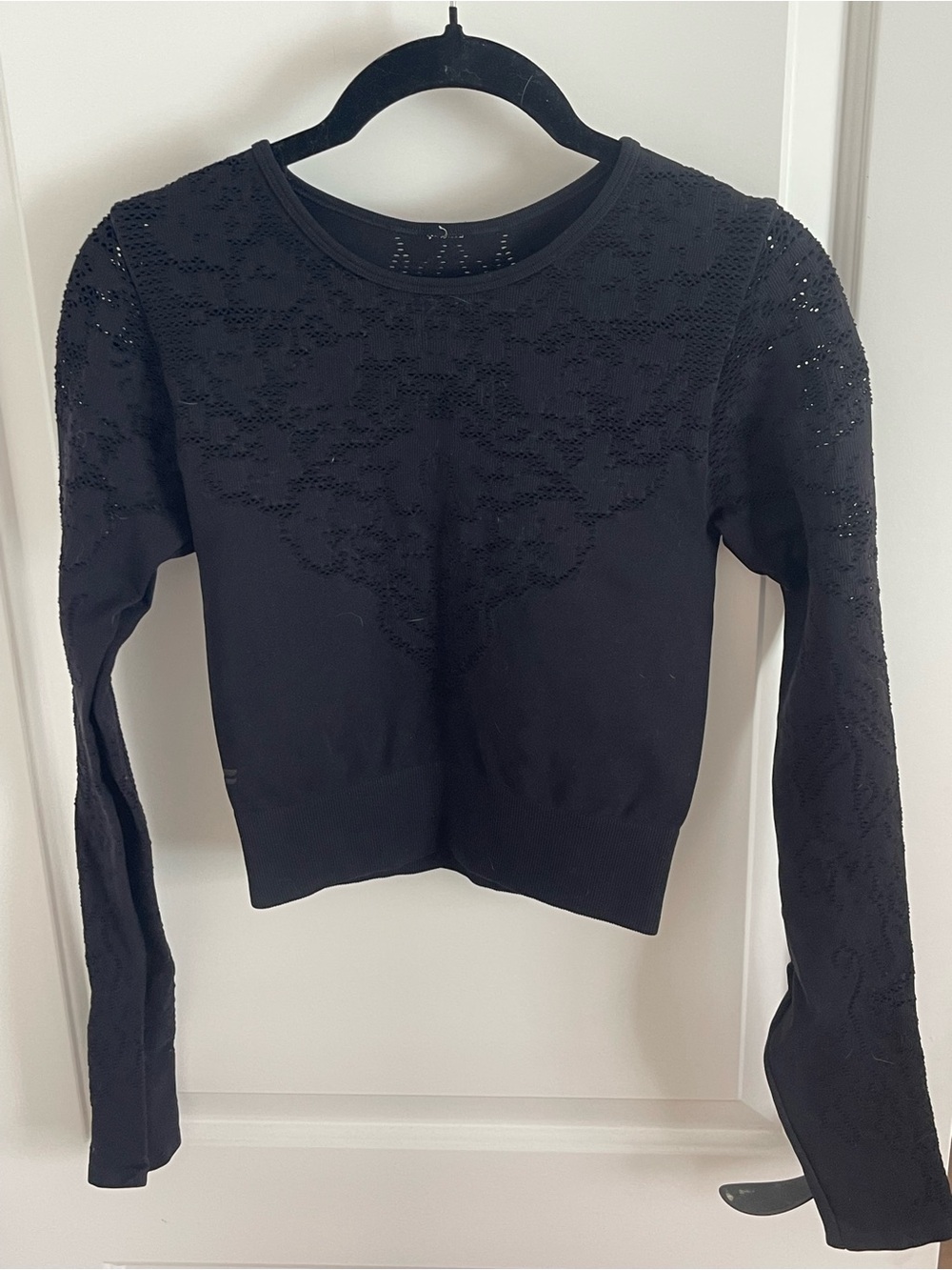 Fabletics Black Lace-Embellished Long Sleeve Top